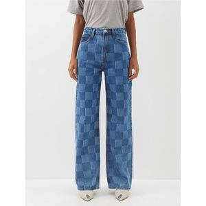 FRAME Le High 'N' Tight Wide Leg Jeans in Indigo Check Checkered Size 30